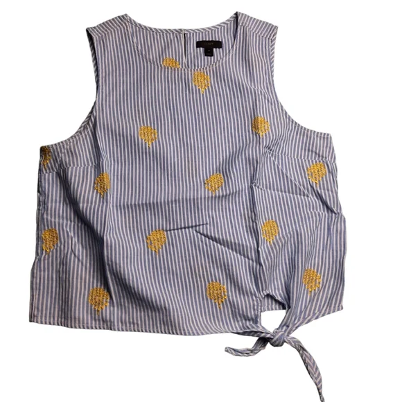 J Crew Pineapple Stripe Tie Hem Sleeveless Top SZ 14 - Picture 1 of 8